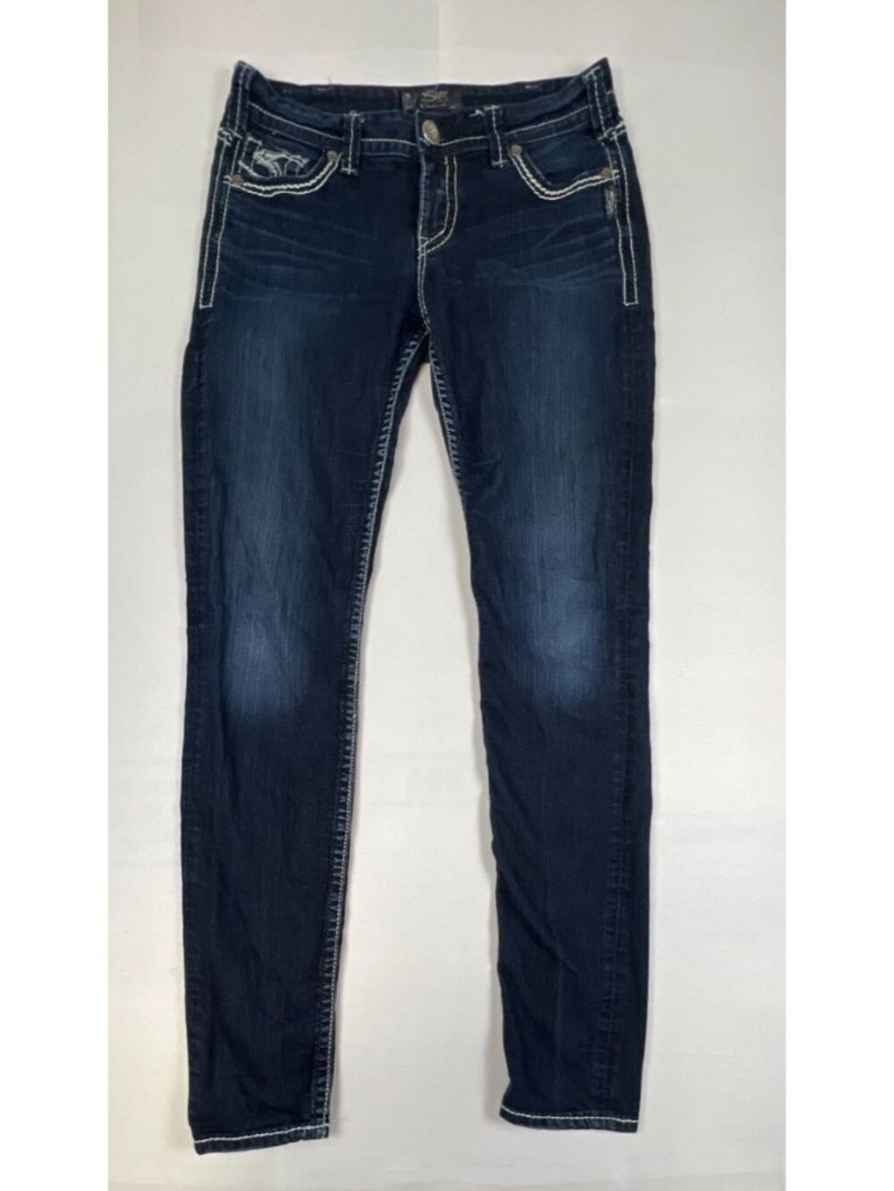 Silver Jeans Co Women 30x33 Suki Super Skinny Blue Stretch Denim Jeans Dark Wash